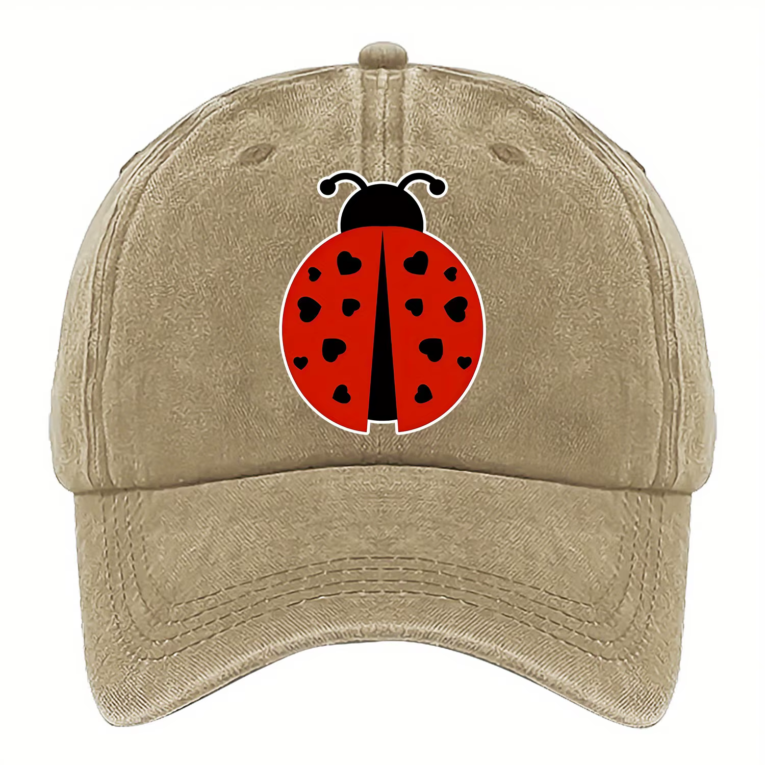 Casquette de baseball imprimée sur le thème de la coccinelle, disponible en plusieurs couleurs avec taille ajustable, fabriquée en tissu lavé