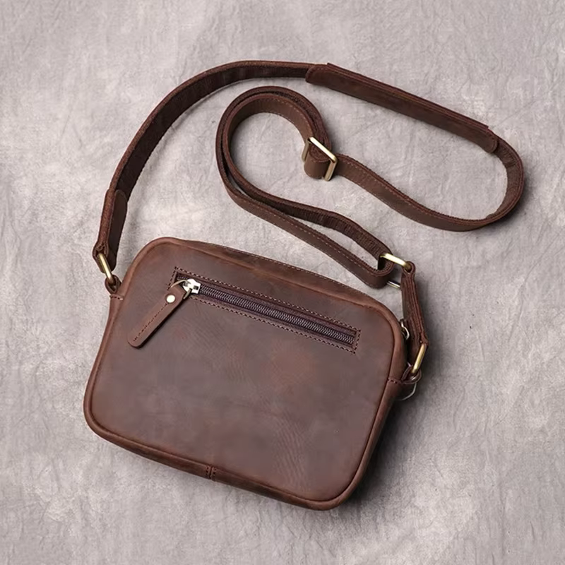 Sac en cuir véritable pour homme, sac de téléphone à rabat vintage, fermeture éclair 03, simple, cheval, rétro, élan