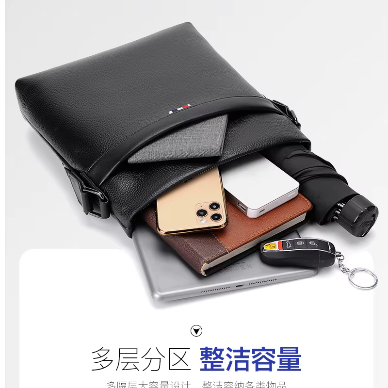 Sac à bandoulière en cuir véritable pour homme, sac messager décontracté en cuir de vachette, sac à main pour homme