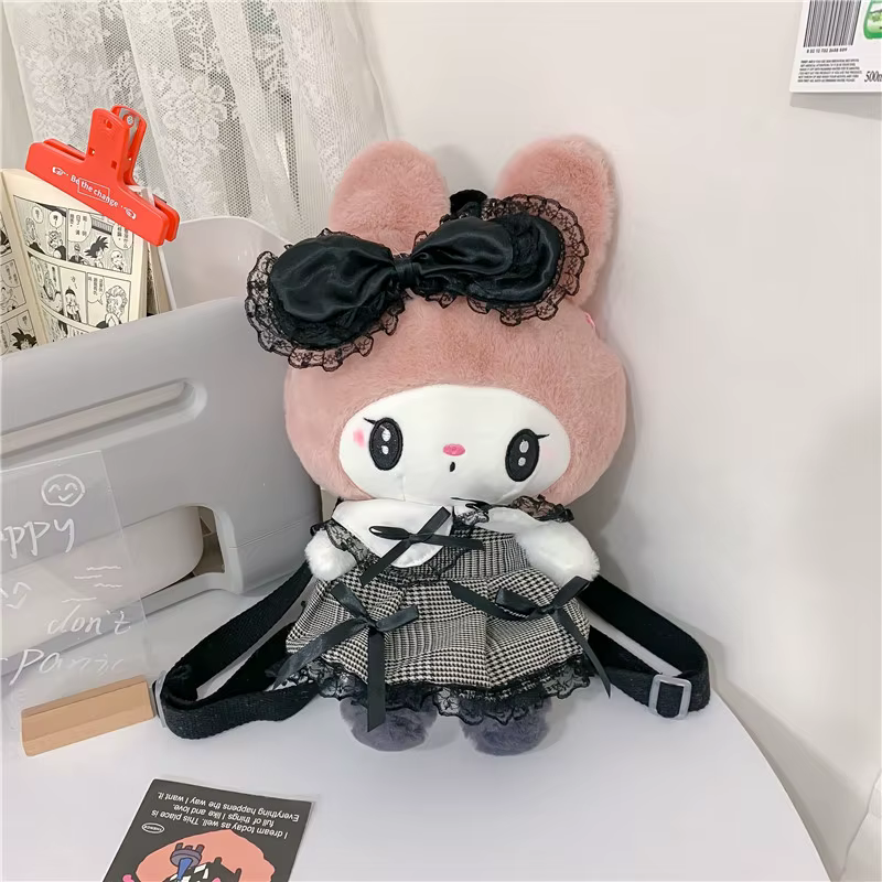 Sac à dos en peluche grande capacité My Melody Kuromi, sac à bandoulière Kawaii, sac d'école mignon, cadeau