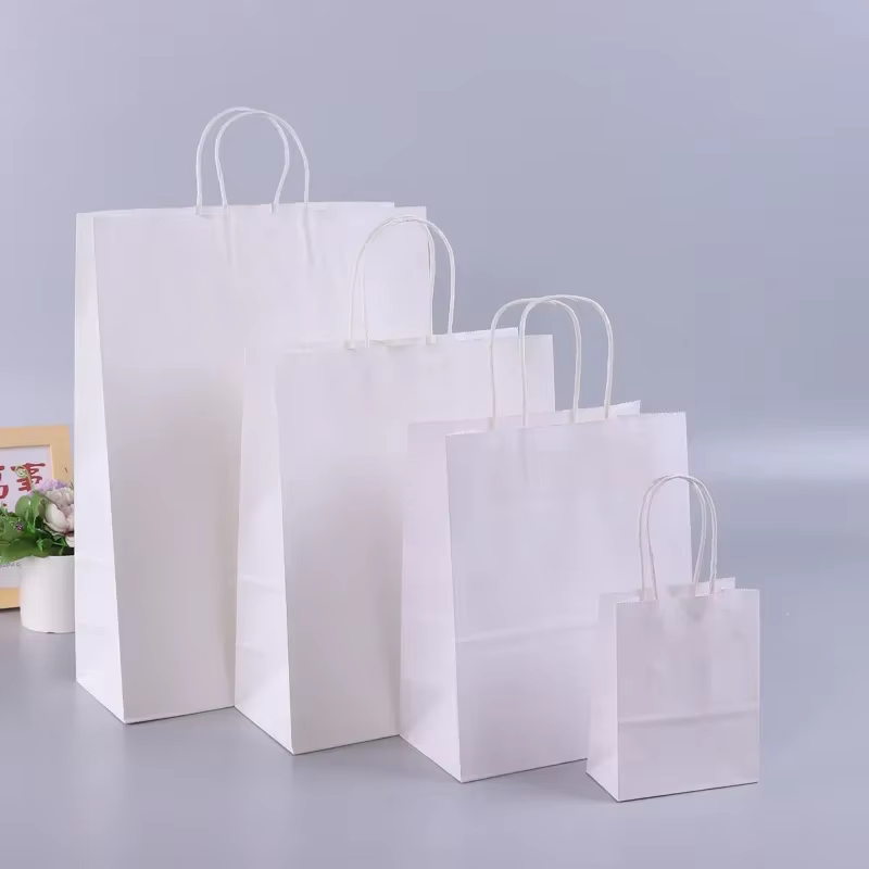 Sacs cadeaux en papier Kraft avec poignées, 10/20/30/50/100 pièces, Shopping, transport artisanal, sac marron blanc, fournitures de fête de noël