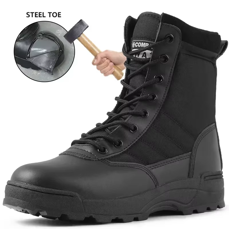 Bottes à bout en acier pour hommes, bottes tactiques d'extérieur pour randonnée dans le désert, résistantes aux coups de couteau, chaussures de sécurité pour le travail, chaussures de Protection