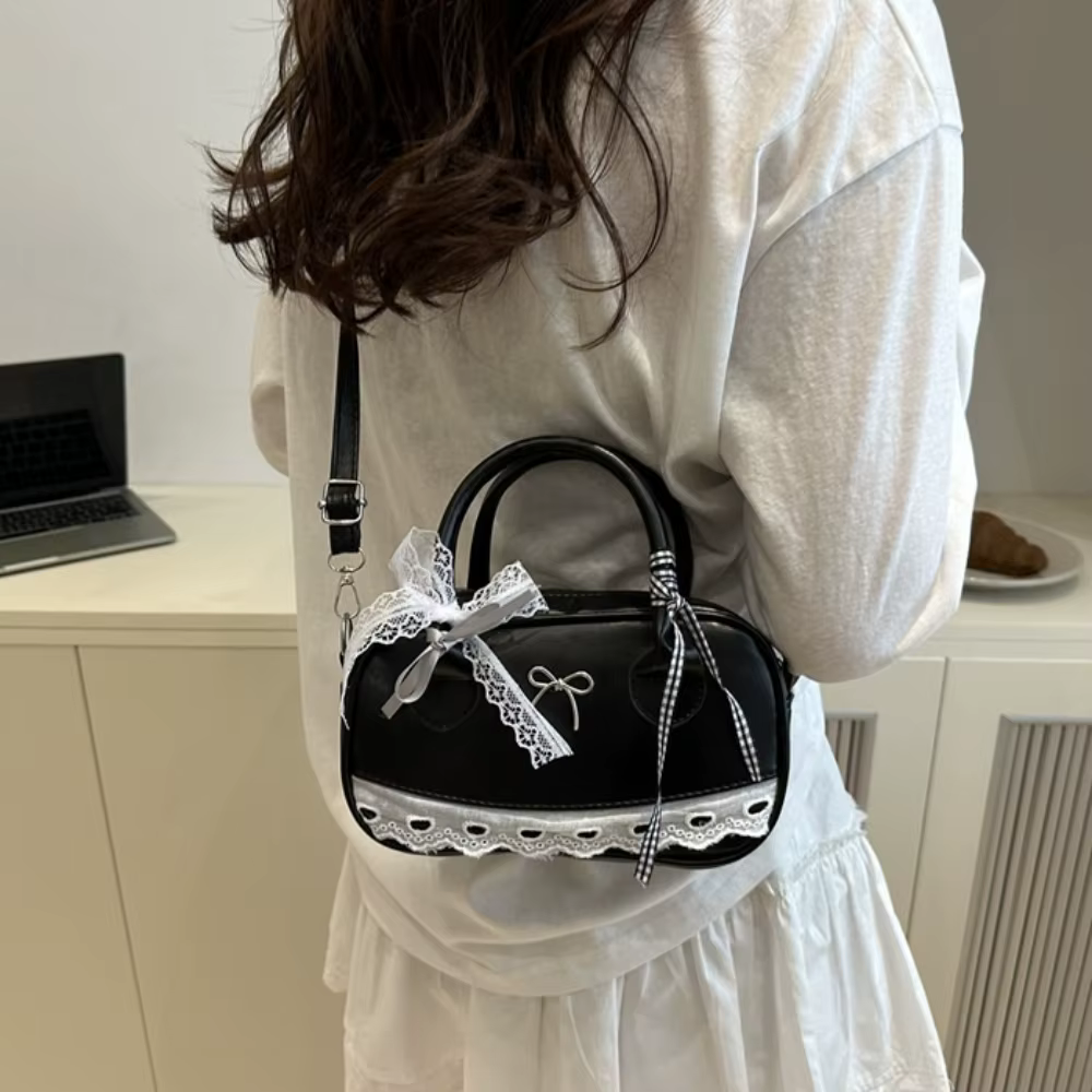 Sac à main élégant et simple, sac à bandoulière Boston, sac à bandoulière avec nœud en dentelle, petit sac carré, sac décontracté 2026