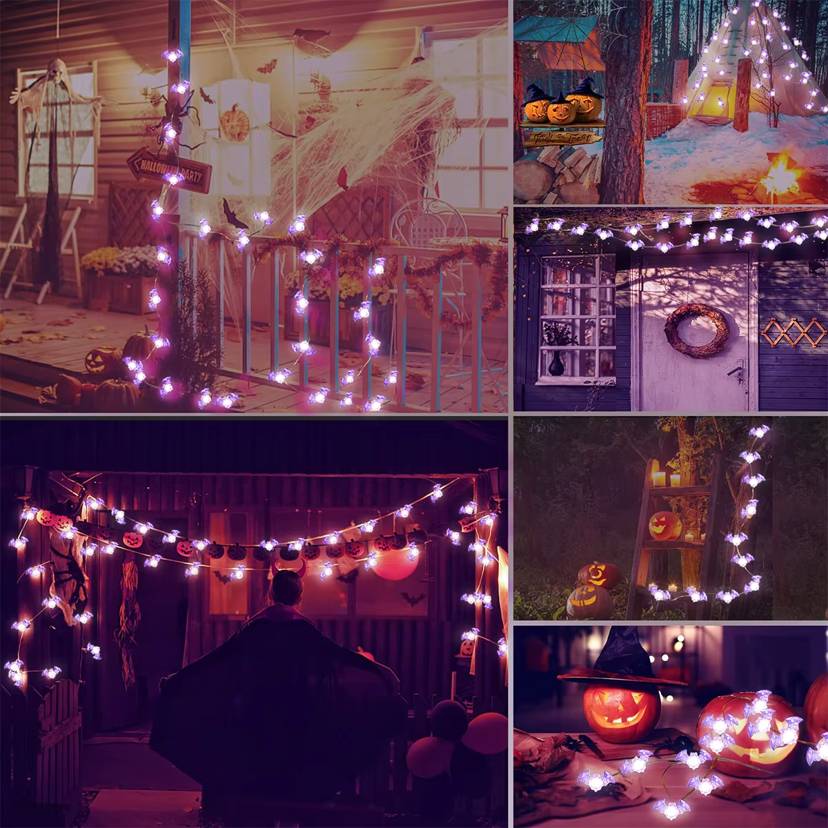 1pc 20/30 LED Halloween chauve-souris fil de cuivre chaîne lumière alimenté par batterie violet