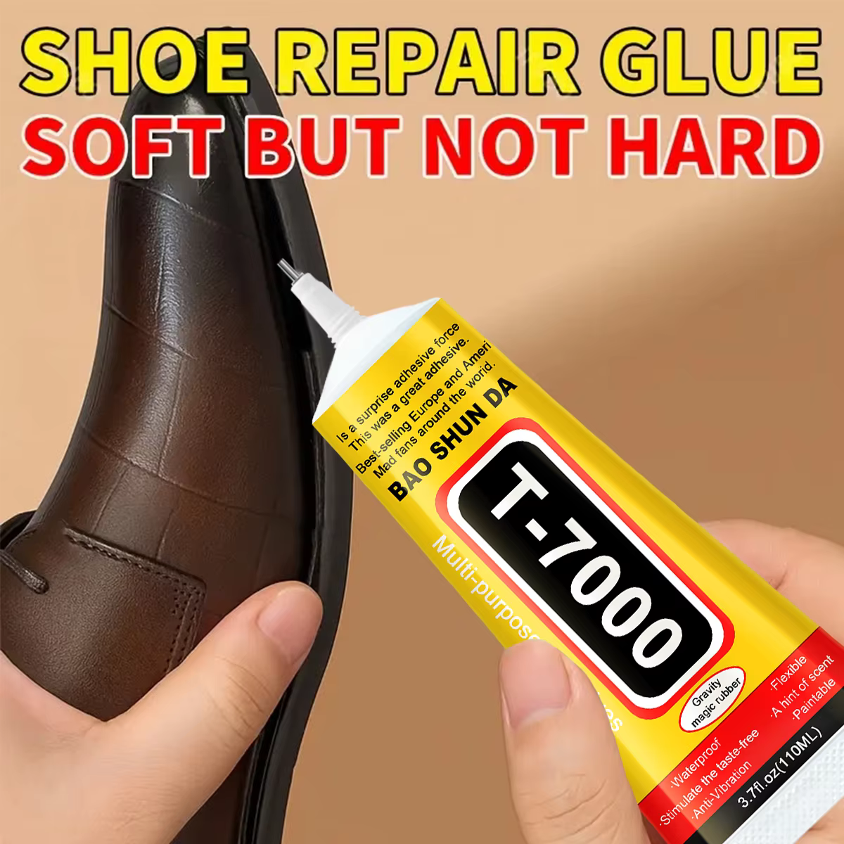 Adhésif transparent B7000, adhésif noir T7000, colle spéciale pour la réparation des chaussures Convient aux chaussures en cuir, baskets, chaussures en mesh, talons hauts, chaussures en toile et matér