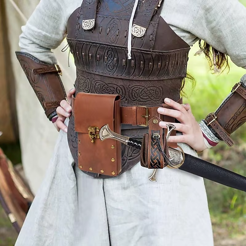 Sac à main en cuir pour hommes et femmes, sacs de taille, portefeuille en poudre, ceinture, punk, viking, 7,5, accessoire de costume d'Halloween pour adultes