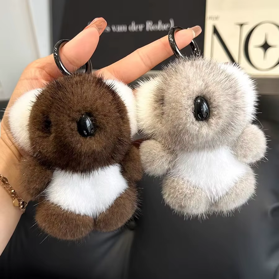 Koala – porte-clés en fourrure de vison véritable en forme d'animal