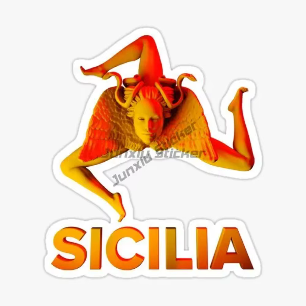 Autocollant PVC drapeau de Sicile Italie pour ordinateur portable, fenêtre, voiture, camion, table, vélo, moto, casque tout-terrain, camping-car