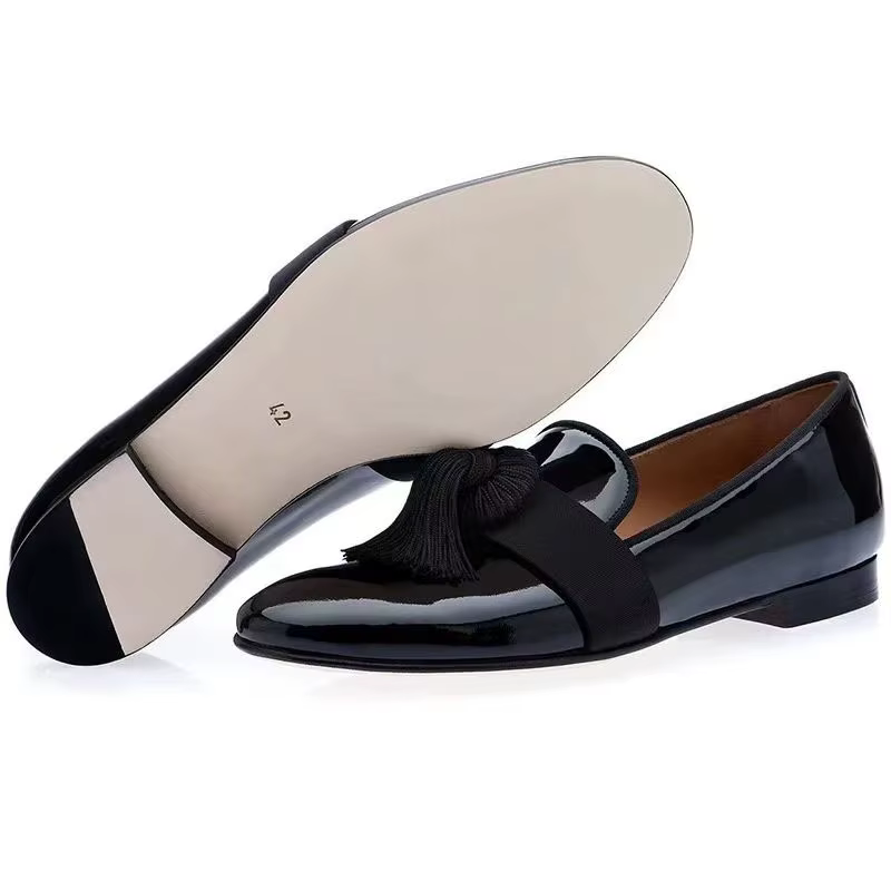 2025 noir gland chaussures homme bout pointu en cuir verni sans lacet appartements mâle mode
