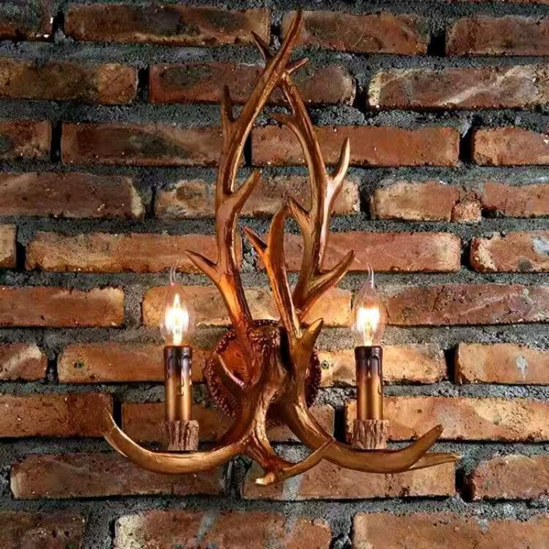 Sensation de bois résine décorative mur LED lampe applique cerf corne bois rétro blanc cerf applique lumière LED branche d'arbre