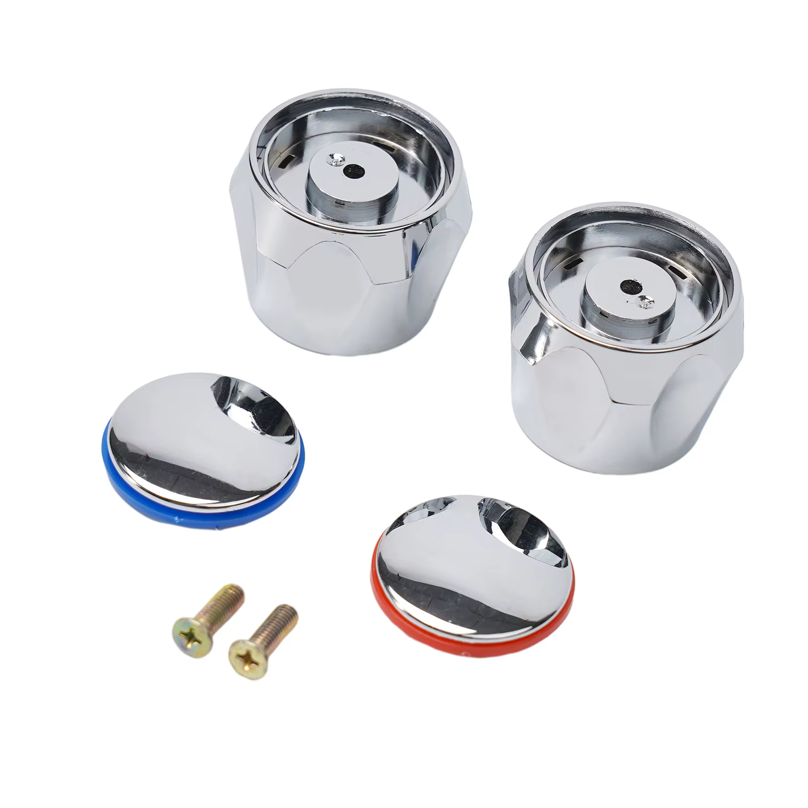Kit de salle de bain poignée de robinet poignée de robinet dispositifs d'arrosage 2 volants + 2 vis ABS + poignée de robinet en fer volant argent