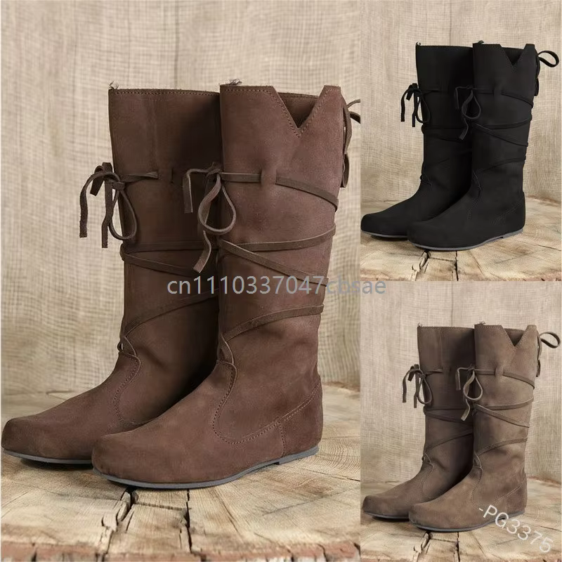 Bottes Médiévales Rétro Nordiques en Cuir PU pour Hommes et Femmes