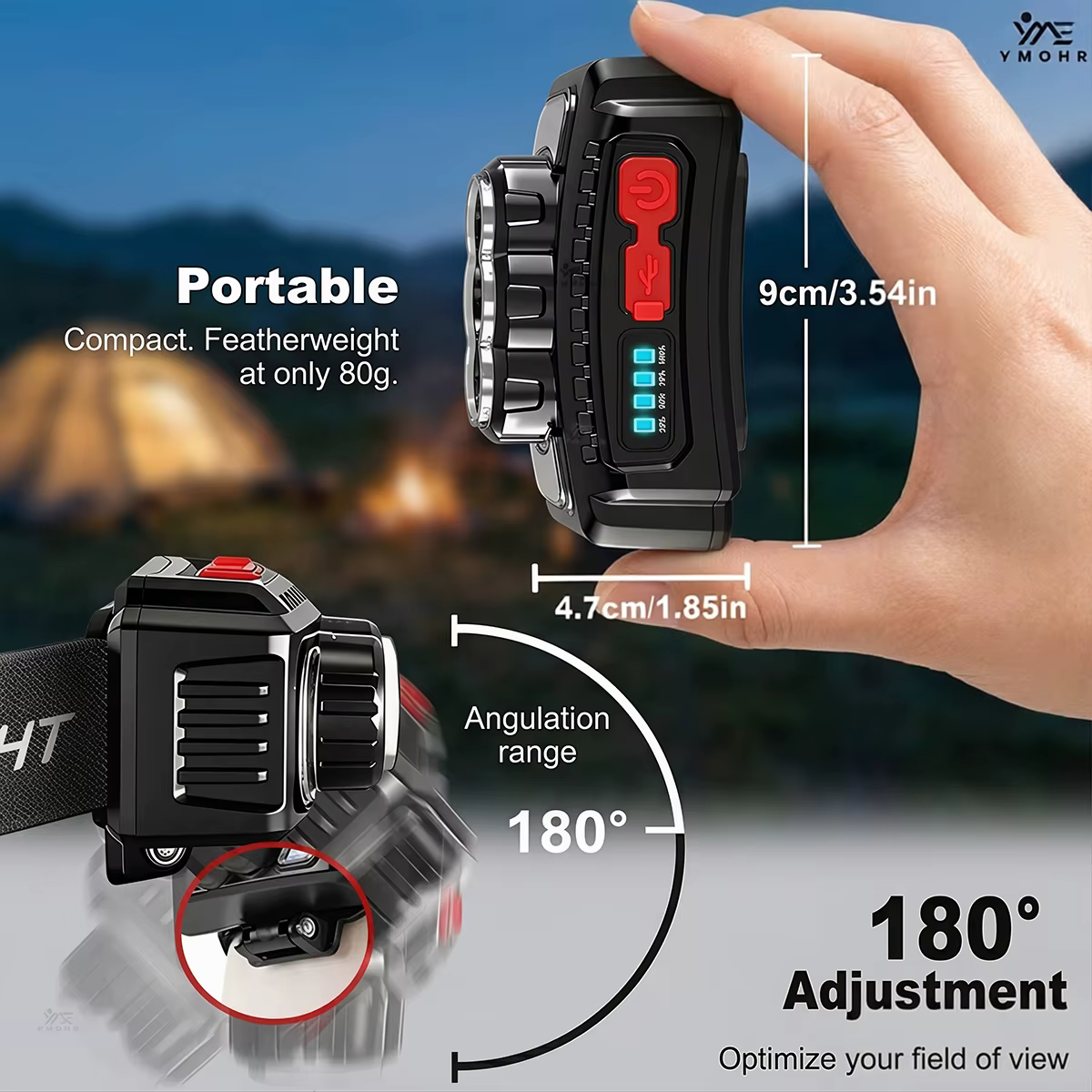 Lampe frontale LED rechargeable par USB