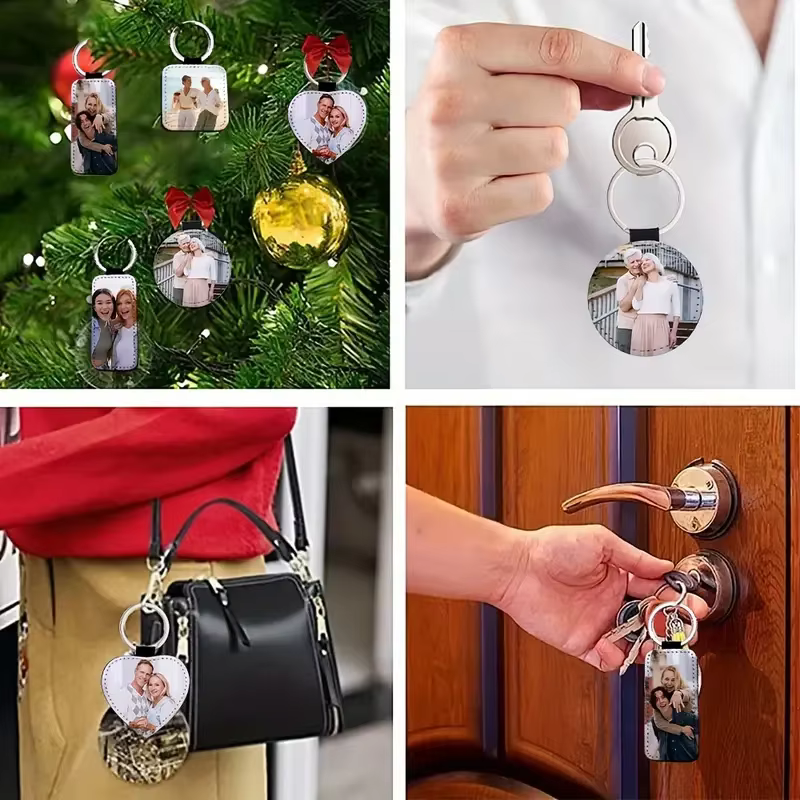 1 porte-clés photo personnalisé-porte-clés rond en cuir PU personnalisé avec impression par sublimation