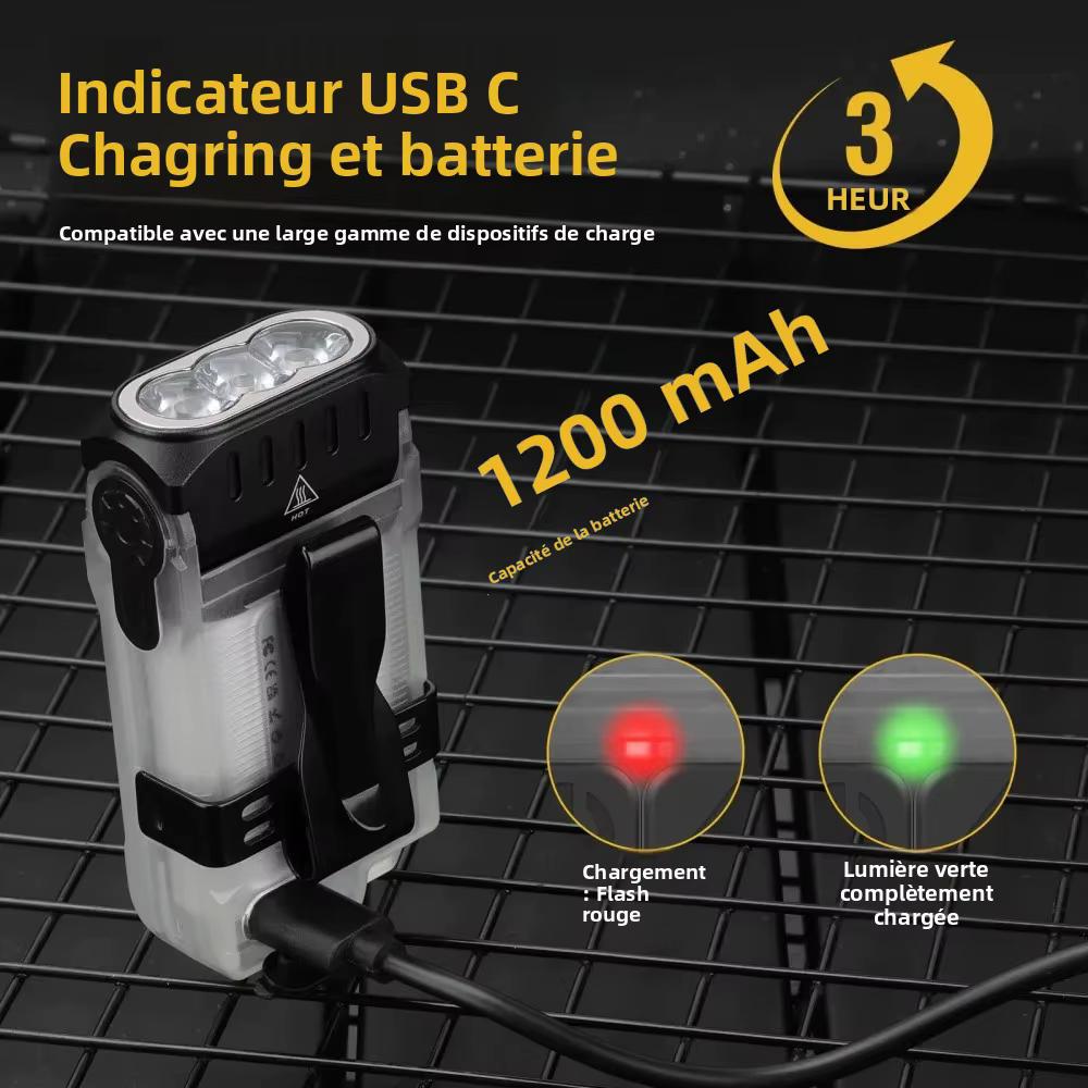 BORUiT V15 1200LM porte-clés LED lampe de poche EDC type-c