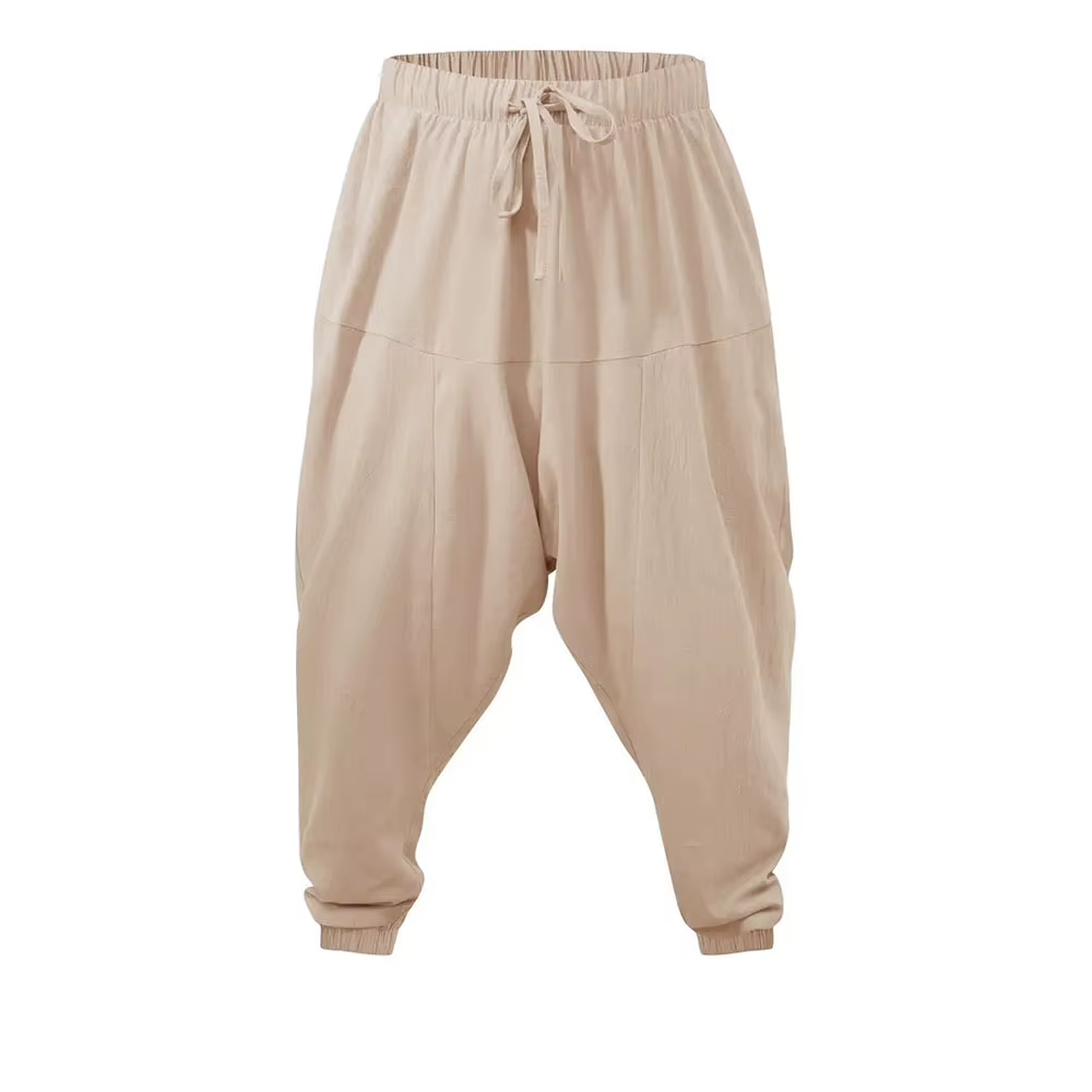 Sarouel pour hommes coton lin entrejambe bas confortable Streetwear coupe ample respirant léger pantalons longs hommes Joggers