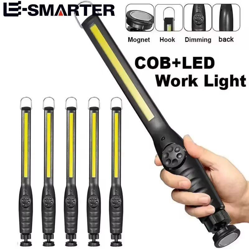 Lampes de travail COB portables avec lampe torche LED rechargeable magnétique, gradation progressive portable, lampes de réparation automobile d'urgence