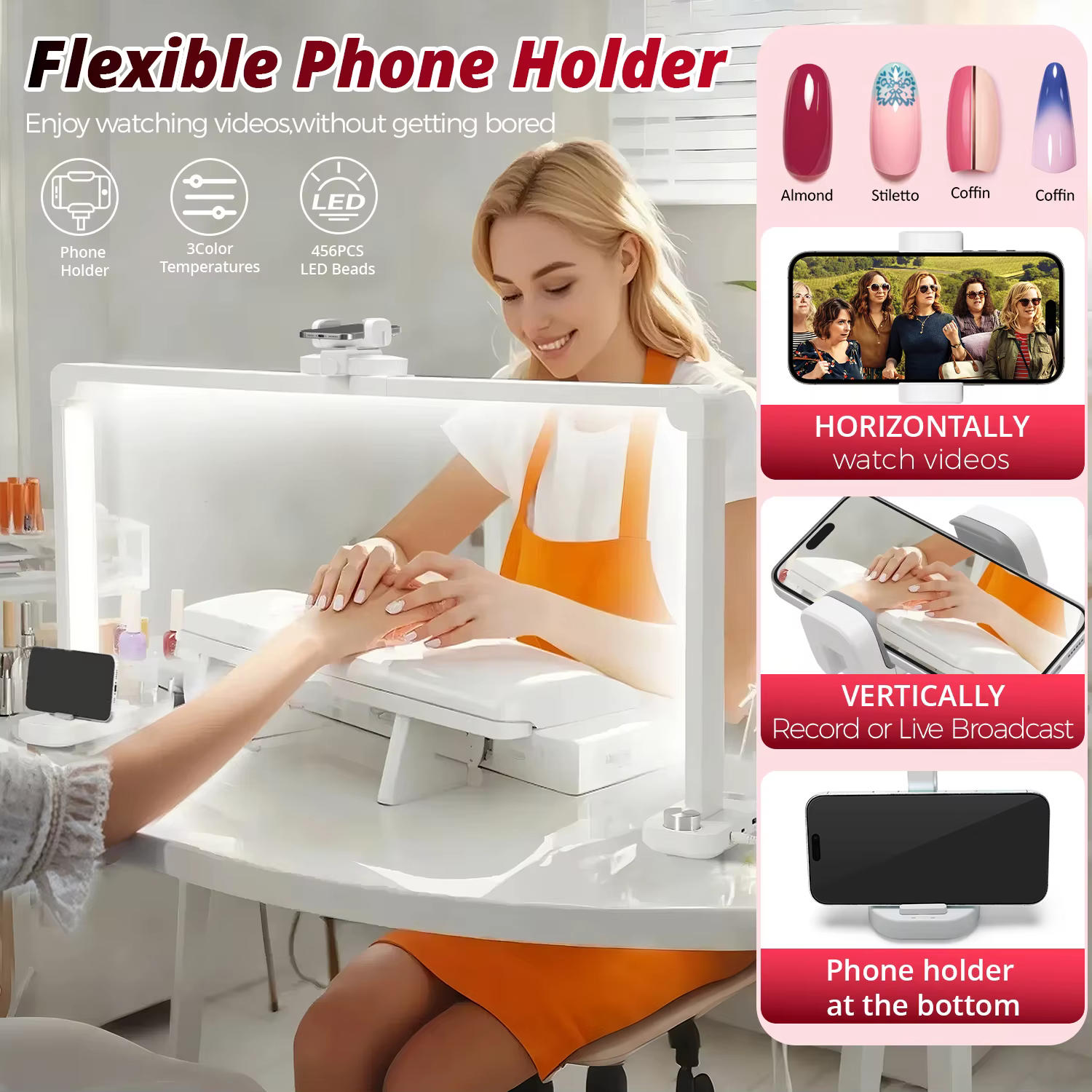 Lampe à ongles demi-lune, lampe technologique des ongles, lampe à technologie des ongles LED, lampe à ongles LED, luminosité réglable à température de 3 couleurs