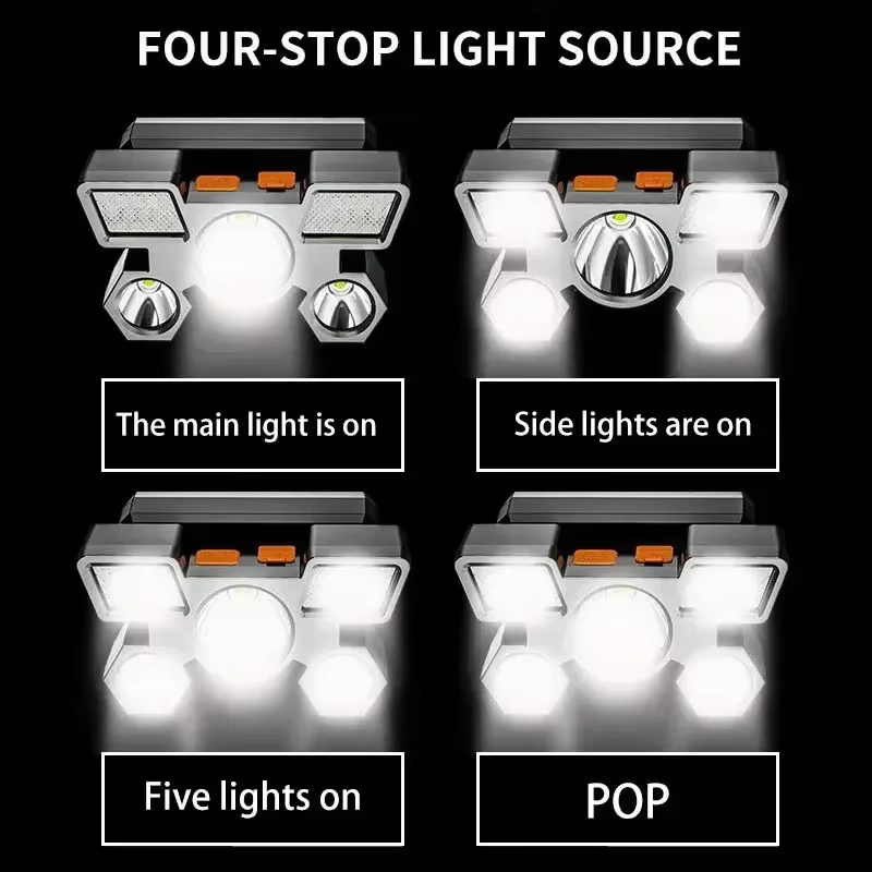 Lampe frontale rechargeable ultra-lumineuse à 5 LED