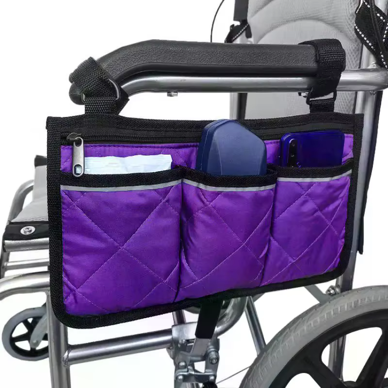 1 sac latéral pour accoudoir de chaise de plage avec bande réfléchissante ; Compatible avec fauteuil roulant, solution de rangement idéale pour la pêche et le camping.