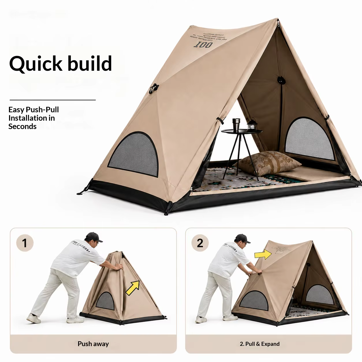 Tente triangulaire automatique, tente de camping d'extérieur qui se déplie en seulement 3 secondes. Imperméable et résistant aux UV.