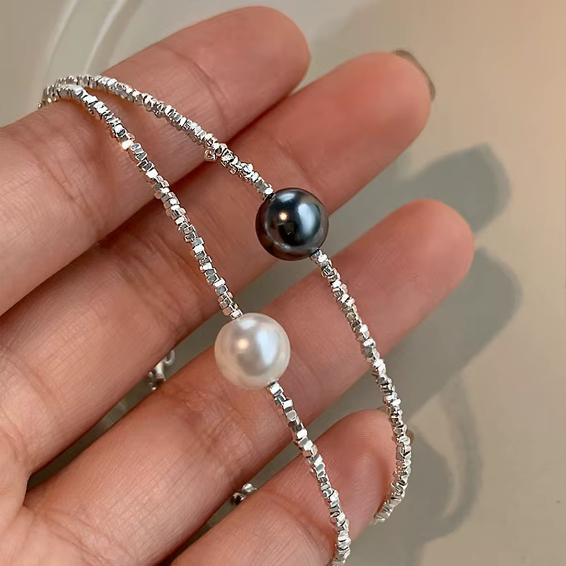 SHYDAN – Bracelet en argent Sterling 925 avec perles grises simples pour femmes