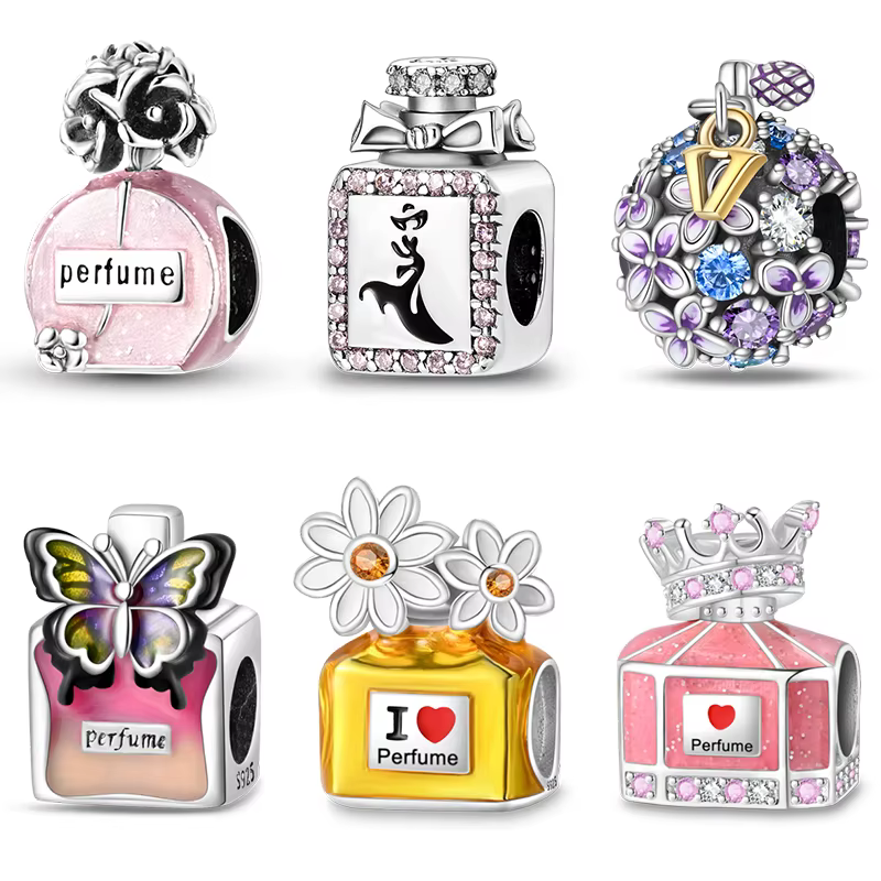 Nouveau 925 couleur argent papillon couronne rose bouteille de parfum breloques perles Fit Pandach 925 Bracelets originaux beaux bijoux à bricoler soi-même cadeaux