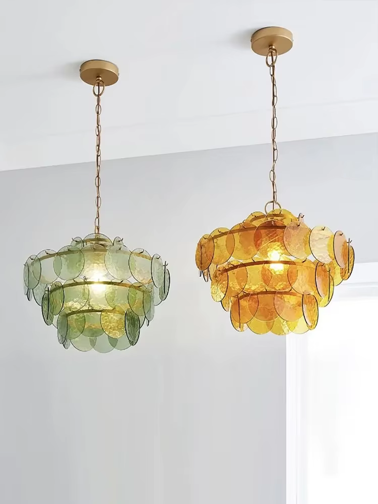 Lustre en verre ambre vert fait main, lustre LED en verre de Murano italien, décoration d'intérieur, lampes suspendues pour salle à manger