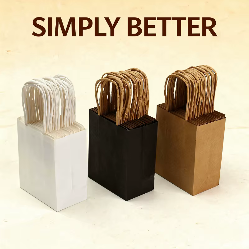 Mini sacs en papier kraft avec poignées, petite taille marron/blanc/noir - Vente en gros pour l'épicerie, le commerce de détail, les cadeaux de fête, la présentation de bijoux