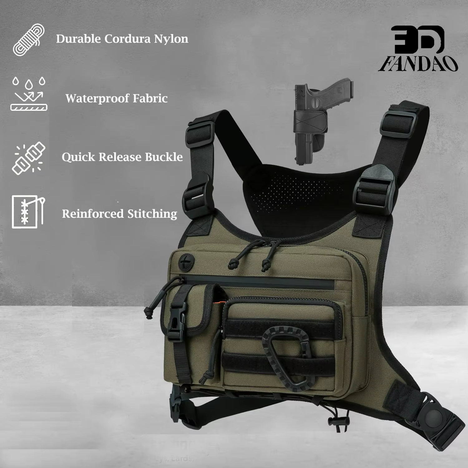 Sac de poitrine pour hommes et femmes, sac de poitrine pour course à pied, randonnée, gilet EDC, étanche, antivol, plate-forme pour sports de plein air et entraînements