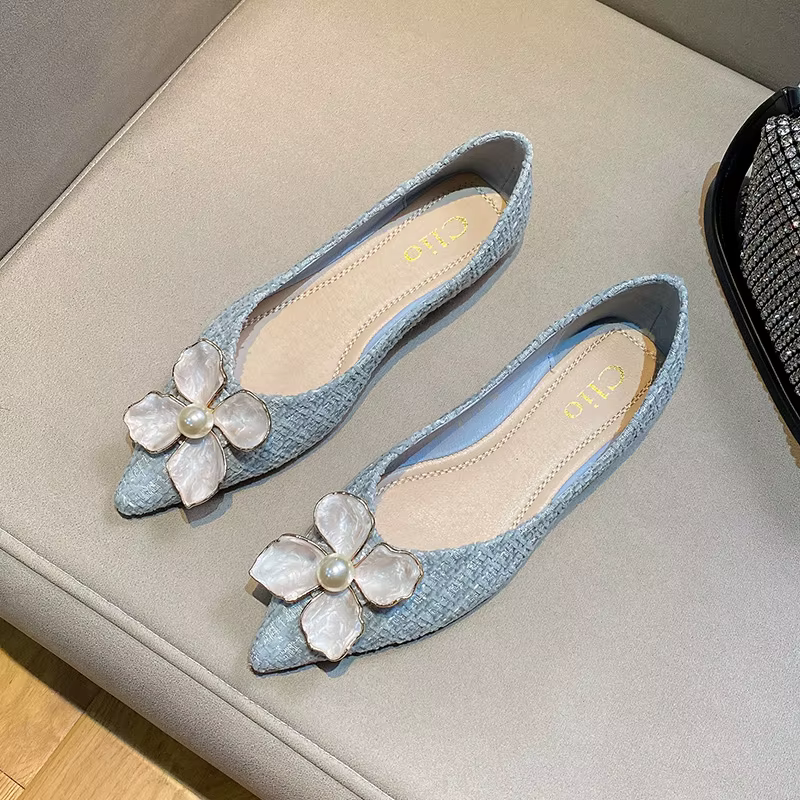 Femmes chaussures plates bleu ciel fleur chaussures décontractées pour les filles sans lacet Style élégant dame chaussures de mode 32-46 grande taille Zapatillas Mujer
