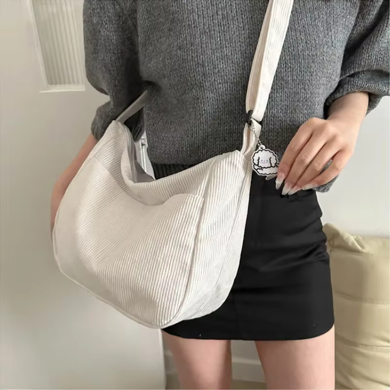 Sac à bandoulière en velours côtelé pour femmes