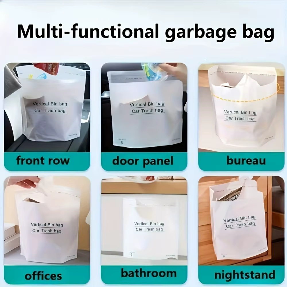 100 sacs poubelles jetables pour voiture, peuvent rester debout ou être collés en place, faciles à déchirer sans laisser de résidus