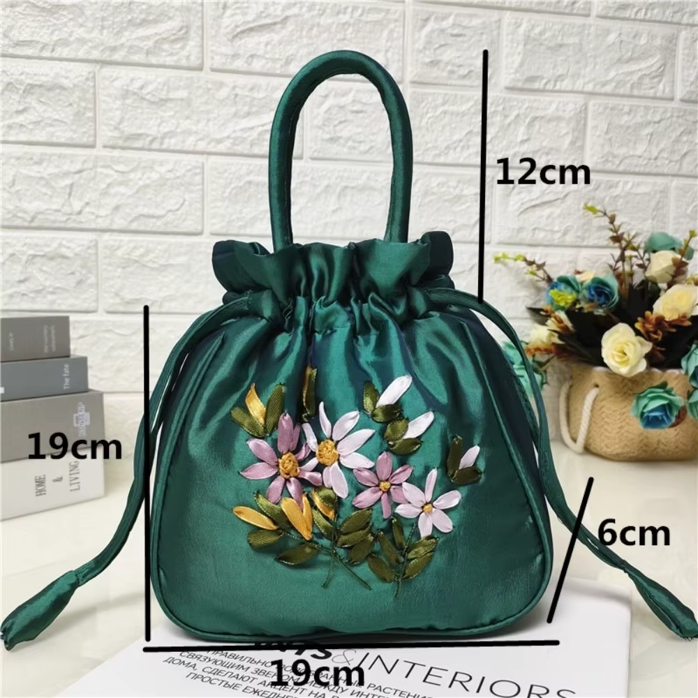 Sac seau à motif de fleurs brodées pour femmes, petit sac pour téléphone, sac à main de Style National Dacron, Mini sac à main pour événements spéciaux