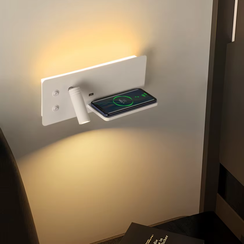 Applique murale Led moderne pour hôtel, chargeur sans fil Usb, éclairage de lecture, décoration, projecteur de fond, chambre à coucher, chevet