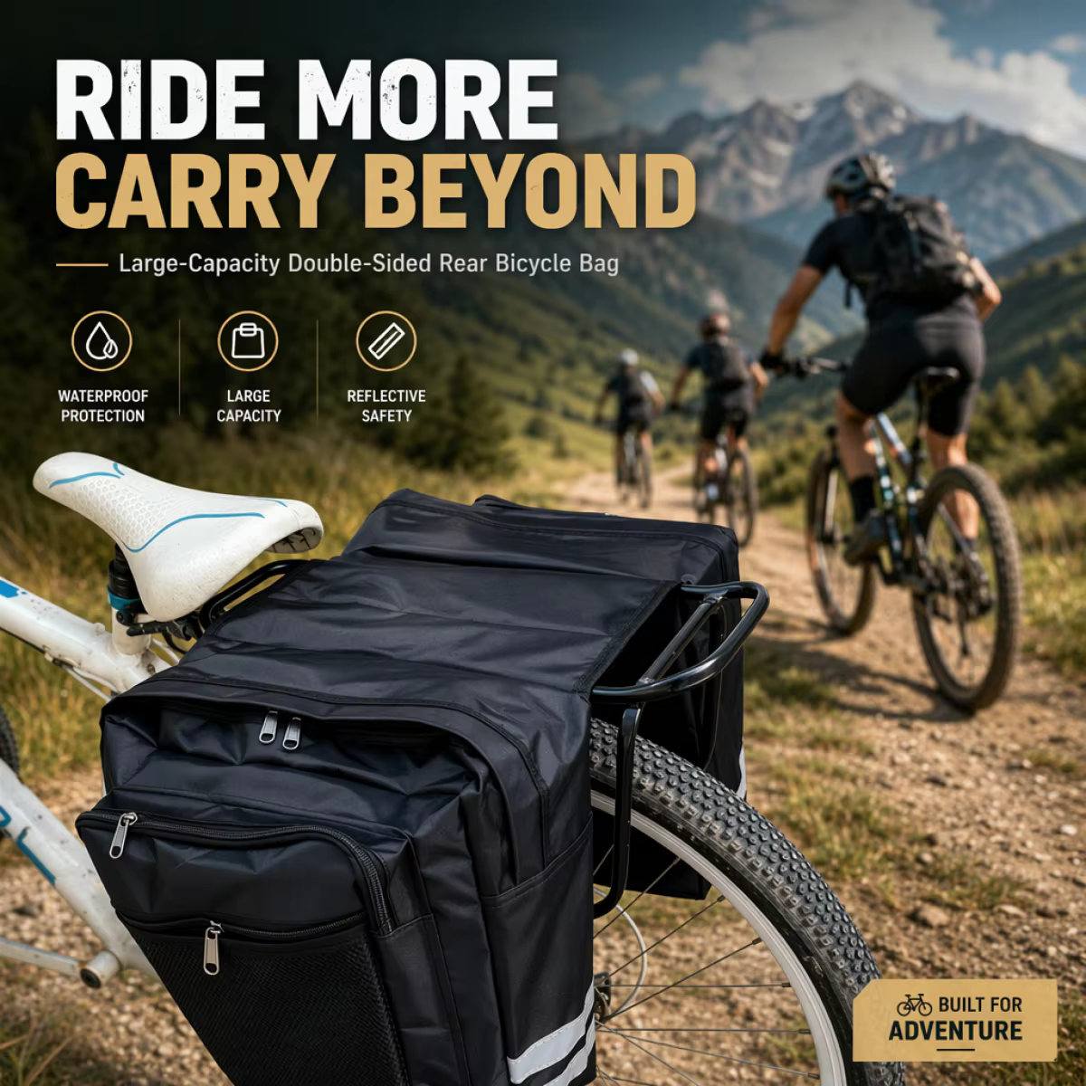 Sac de vélo imperméable, sac de transport avec siège arrière haut et spacieux, design double face + bandes réfléchissantes