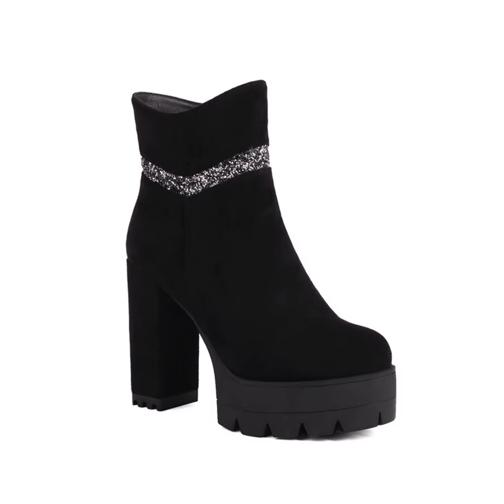 Bottes Rondes en Cuir pour Femme et Fille, Marque de Luxe, Talons Hauts Épais, Fermeture Éclair, Mode de Styliste, Alicante à Plateforme Décontractée, Grande Taille 45, 710