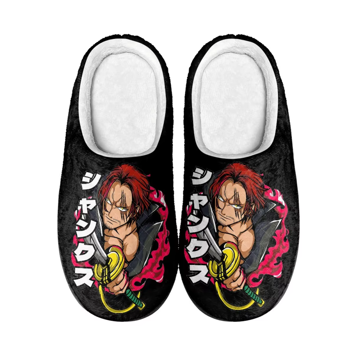 Anime une pièce en peluche pantoufles Luffy Shanks hiver flou chaud coton chaussures mignon Cosplay hommes maison intérieure antidérapant pantoufle cadeaux