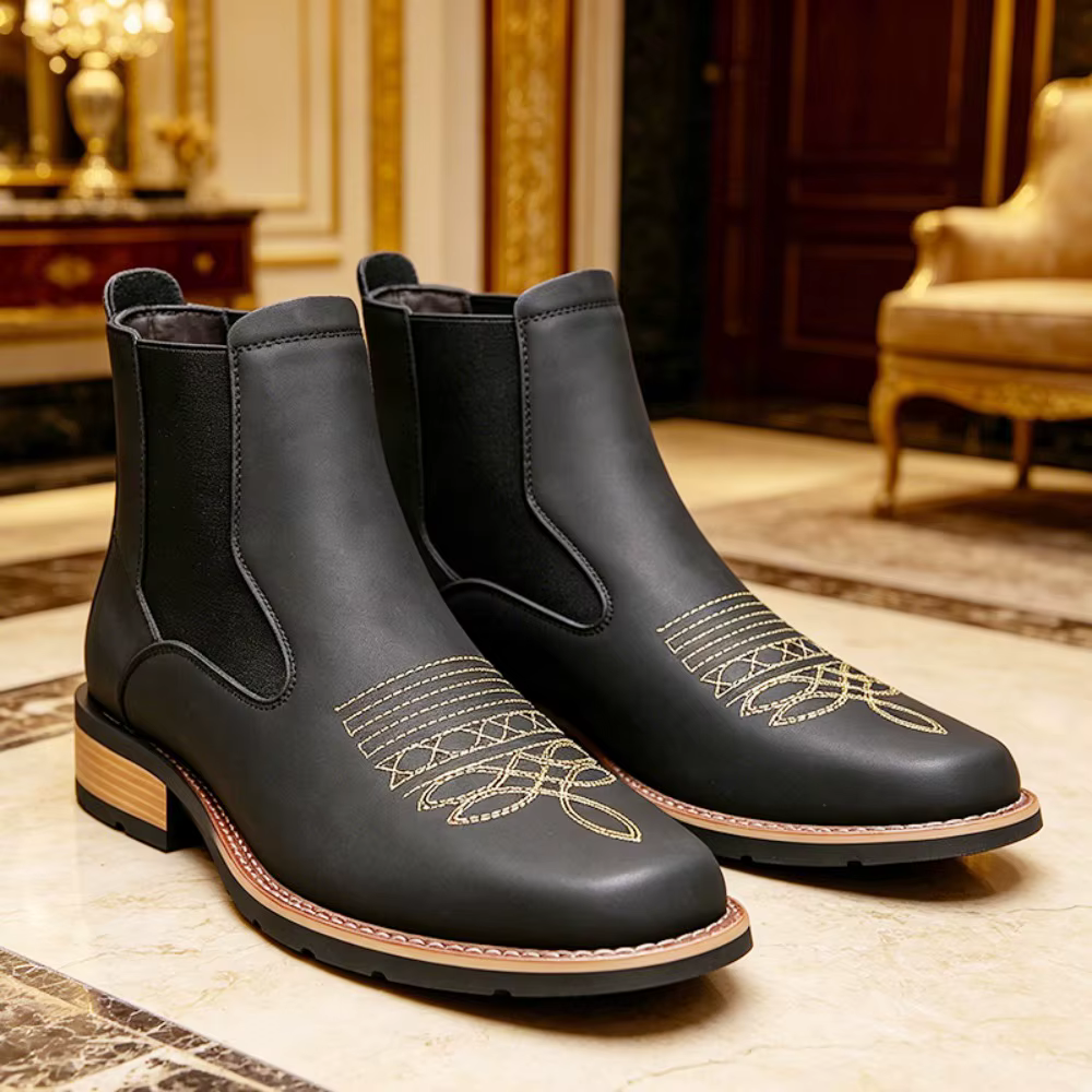 Bottes Chelsea pour hommes, bottes en cuir décontractées de haute qualité, bottes rétro à la cheville pour hommes, bottes de cowboy brodées, Botas Masculinas