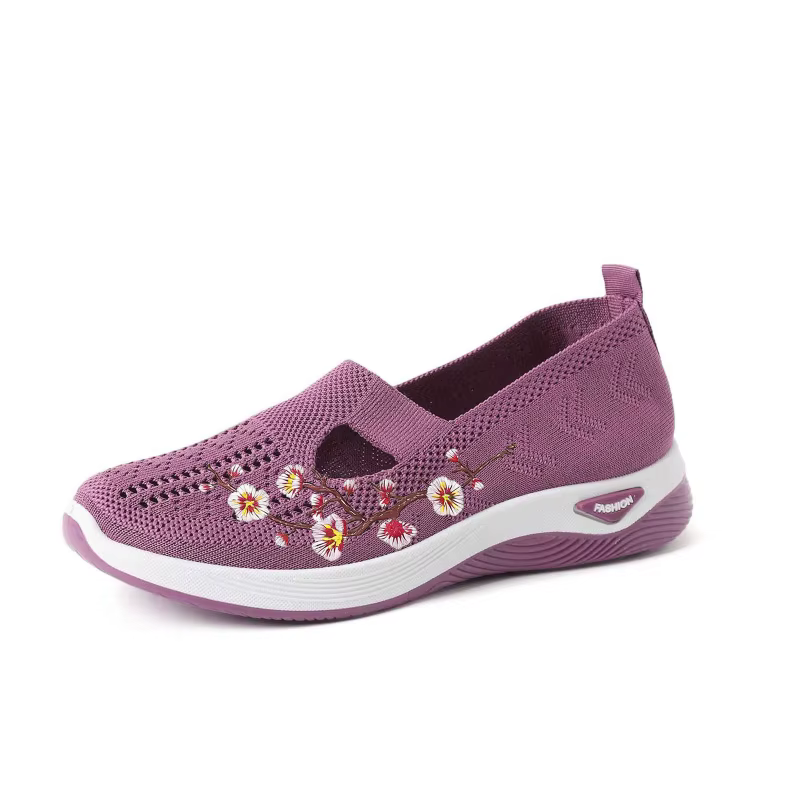 Chaussures compensées à enfiler pour femme avec broderie florale, respirantes, antidérapantes, semelle intérieure souple en EVA, talon bas, pour la marche quotidienne et les loisirs
