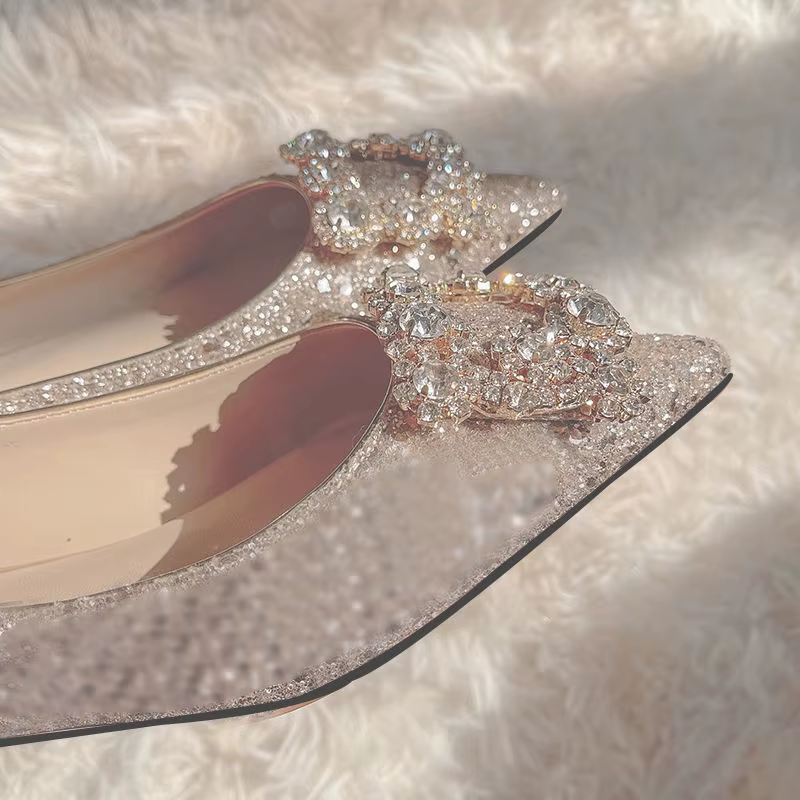 Mocassins à enfiler peu profonds scintillants pour femmes, chaussures de mariage, carré, cristal, pointu, Parker, appartements, confortables, Bling, Bling, 33-44