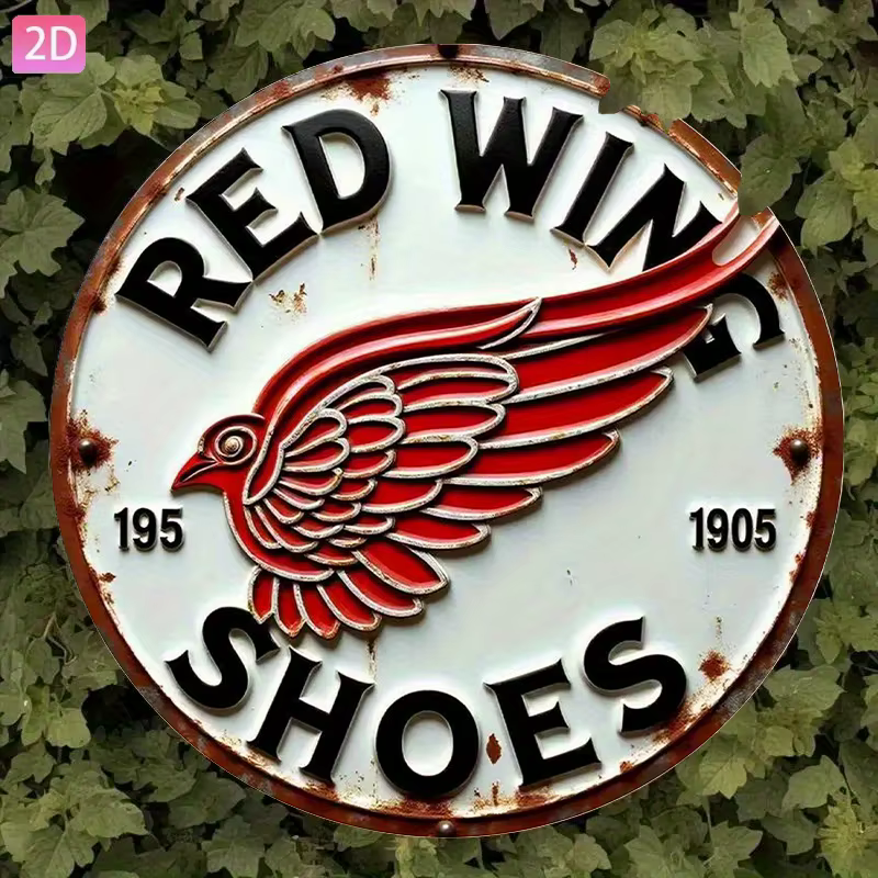 [2D Plat] Panneau mural en métal pour chaussures à ailes rouges vintage – Décor rustique en aluminium avec un design