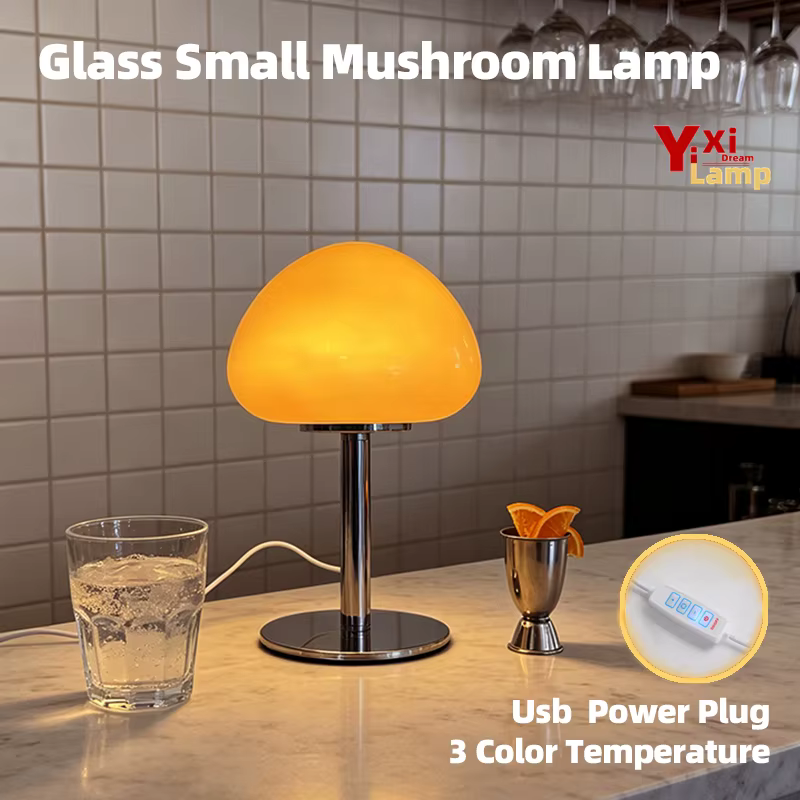 Lampe de bureau en verre de Murano en forme de petit champignon, lampe rétro contemporaine à intensité variable, lumière décorative pour cafés, buffets et coins douillets