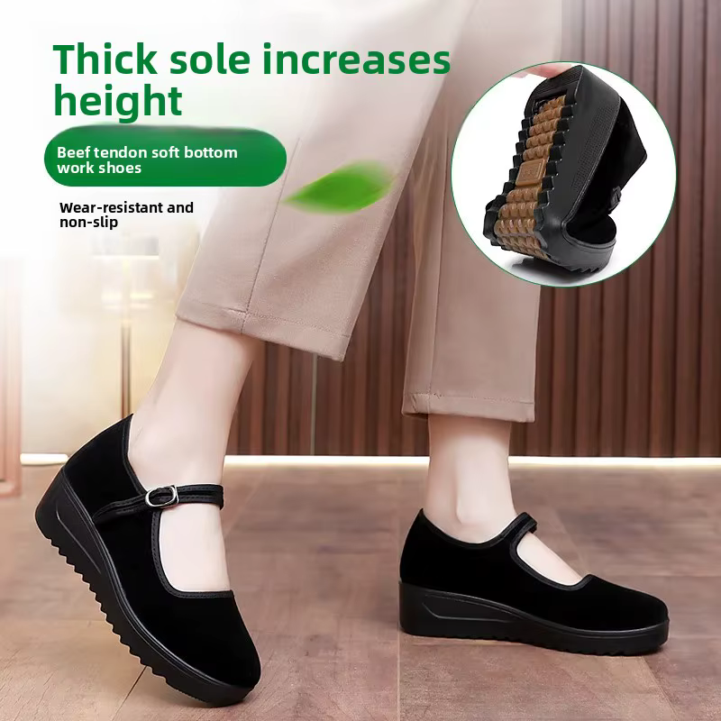 Chaussures de travail confortables à fond épais pour femmes, chaussures en coton de Style pékin, antidérapantes, chaussures de travail d'hôtel à bout rond, usage quotidien