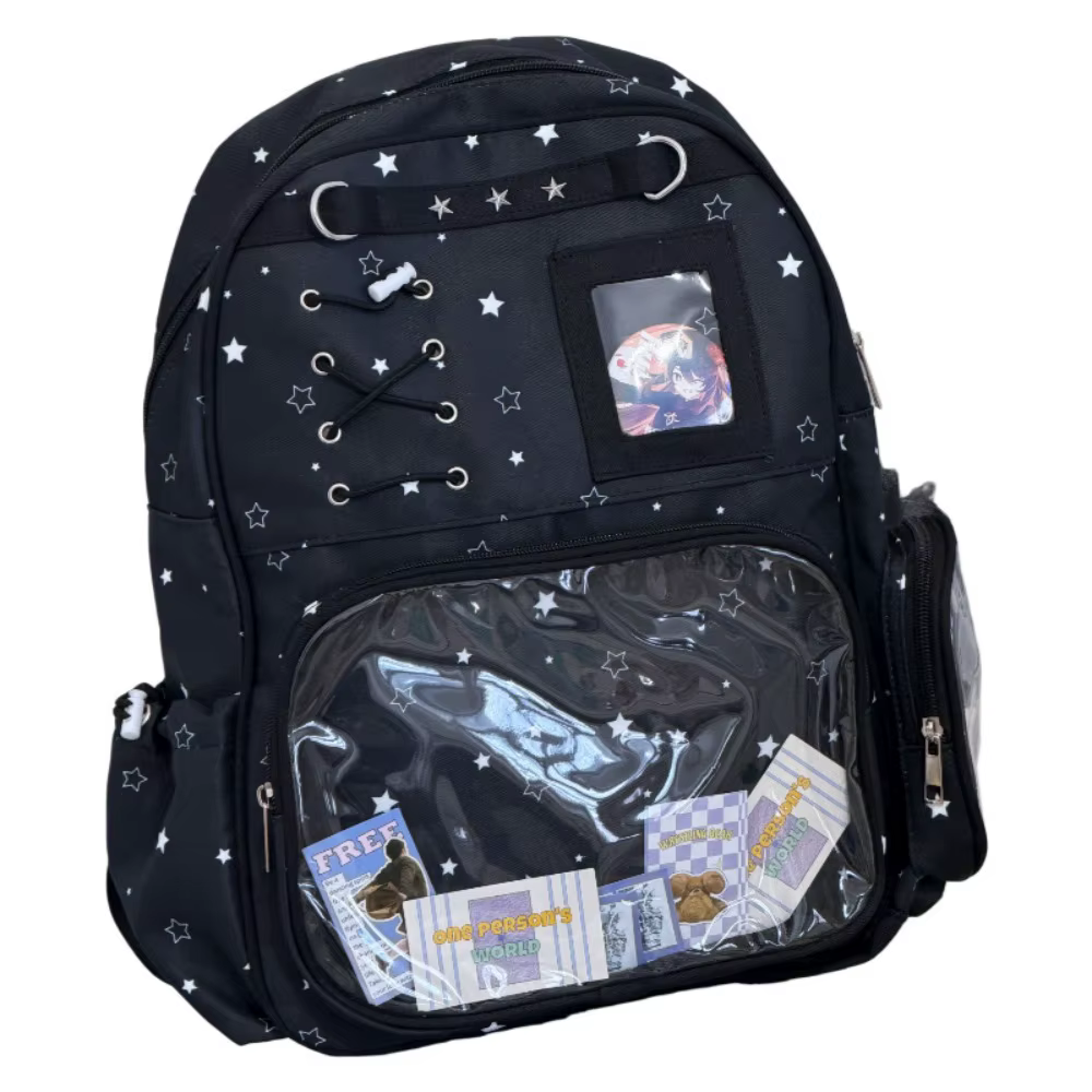 Sac à dos transparent à motif d'étoiles, style Lolita, Itabag transparent, sac Ita pour affichage DIY, grande capacité, sac d'école pour étudiants, usage quotidien.