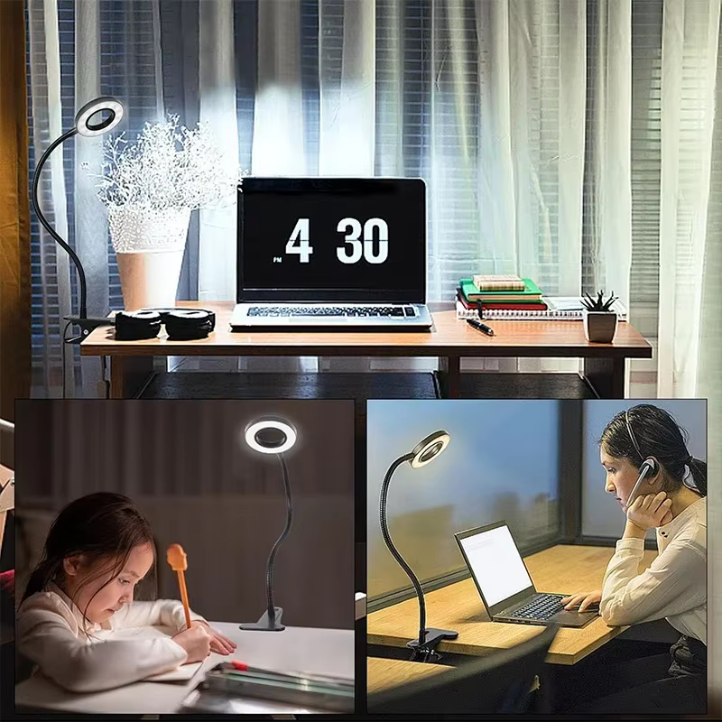 Lampe à pince, 3 couleurs + 10 niveaux de luminosité