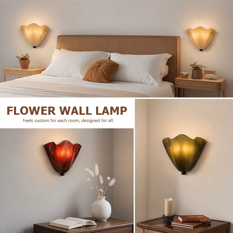 Applique Murale en Verre Français LED E14, Décoration Artistique Murale, Lampe de Chevet pour Salon et Chambre, Lampe d'Ambiance Murale