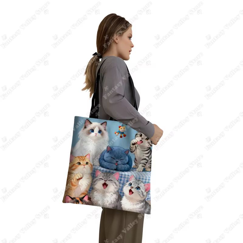 Mignon aquarelle peinture chats imprimer sacs à provisions Kawaii Ragdoll britannique Shorthair chat fourre-tout sac femmes sac à main Shopper sac