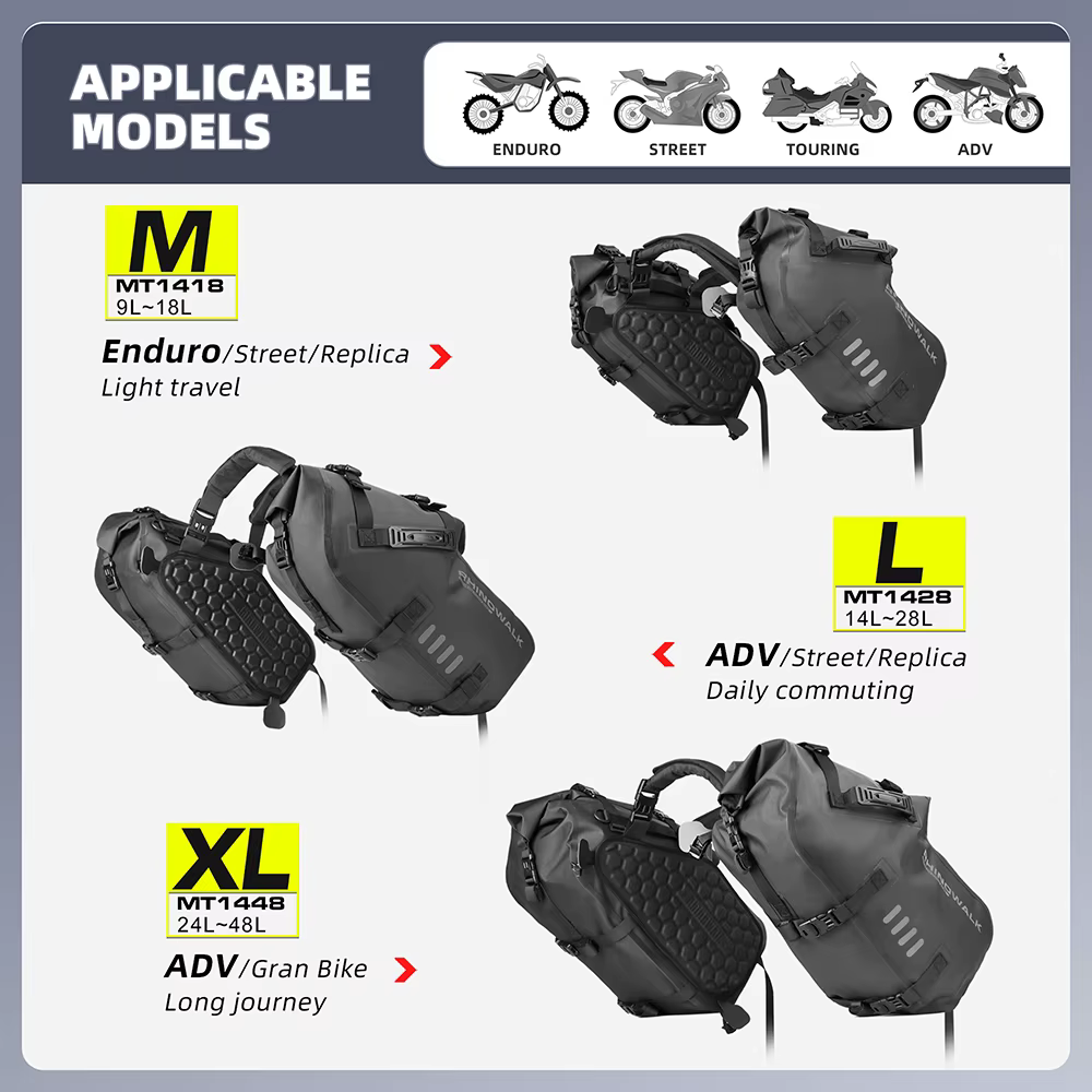 Rhinowalk 2 pièces sacoche latérale de selle de moto 18L/28L/48L étanche universelle