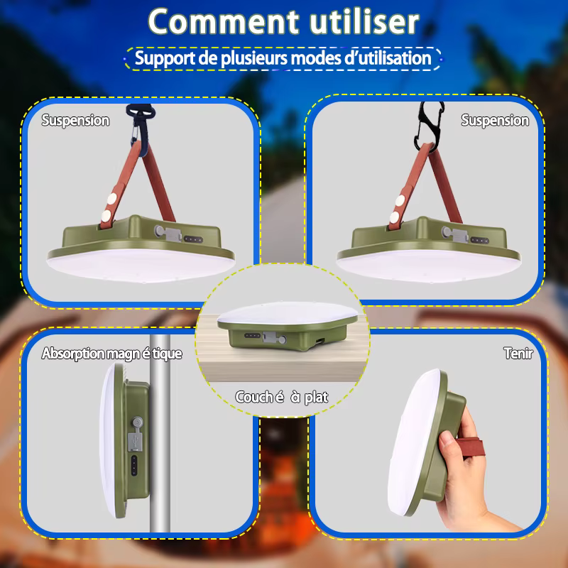 MOSLIGHTING Charge solair camping super lumière avec aimant ajuster la luminosité